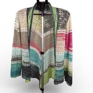 Curio New York Womens Medium Open Knit Striped Cardigan Multi Color Boho Sweater